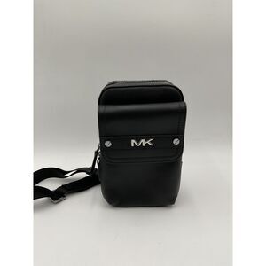 Michael Kors Black Leather Crossbody Phone Pouch with MK Hardware